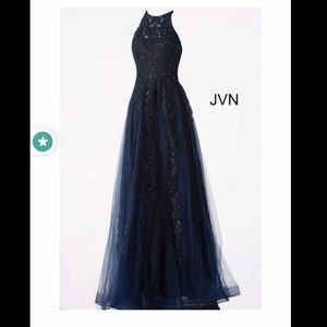 JVN64157 Sleeveless Embroidered A Line Prom Gown